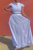 White Fashion Casual Solid Hollowed Out Half A Turtleneck Short Sleeve Two Pieces