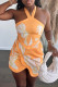 Orange Fashion Sexy Print Patchwork Backless Halter Sleeveless Two Pieces
