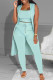Sky Blue Fashion Casual Solid Patchwork Sleeveless Three-piece Set