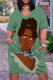 Green Fashion Casual Print Patchwork V Neck Short Sleeve Dress