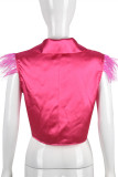 Red Fashion Casual Solid Bandage Patchwork Turndown Collar Tops