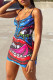 Multicolor Fashion Sexy Print Patchwork Backless Spaghetti Strap Sleeveless Dress