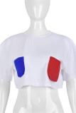 White Fashion Casual Solid Patchwork O Neck T-Shirts