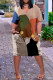 Light Coffee Fashion Casual Print Patchwork V Neck Short Sleeve Dress