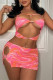 Pink Fashion Sexy Print Hollowed Out Asymmetrical Spaghetti Strap Sleeveless Two Pieces