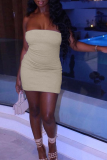 Blue Sexy Solid Patchwork Strapless Pencil Skirt Dresses