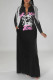Black Sexy Street Print Tassel Patchwork V Neck Straight Dresses