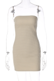 Blue Sexy Solid Patchwork Strapless Pencil Skirt Dresses