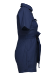 Baby Blue Casual Solid Patchwork Turndown Collar Straight Rompers