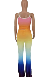 Orange Fashion Gradual Change Patchwork Spaghetti Strap Sleeveless Two Pieces