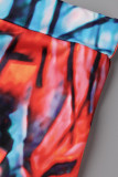 Red Casual Print Patchwork Off the Shoulder Long Sleeve Two Pieces