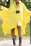 Yellow Casual Solid Patchwork Buckle Flounce Asymmetrical Turndown Collar Shirt Dress Dresses