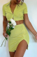 Green Fashion Solid Patchwork Turndown Collar Short Sleeve Two Pieces
