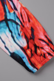 Red Casual Print Patchwork Off the Shoulder Long Sleeve Two Pieces