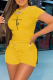 Yellow Fashion Print Patchwork O Neck Short Sleeve Two Pieces