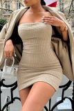 Blue Sexy Solid Patchwork Strapless Pencil Skirt Dresses
