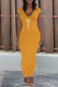 Yellow Casual Print Patchwork Backless Zipper V Neck One Step Skirt Dresses