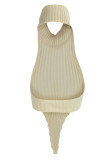 Apricot Sexy Solid Patchwork Backless Asymmetrical Turtleneck Tops