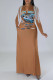 Light Brown Sexy Street Print Tassel Patchwork V Neck Straight Dresses
