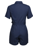 Baby Blue Casual Solid Patchwork Turndown Collar Straight Rompers