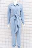 Grey Casual Solid Bandage Patchwork V Neck Straight Jumpsuits