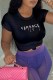 Black Fashion Casual Print Letter O Neck T-Shirts