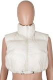 White Casual Solid Patchwork Zipper Turtleneck Tops