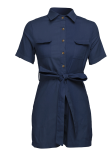 Baby Blue Casual Solid Patchwork Turndown Collar Straight Rompers
