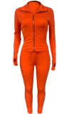 Cyan Casual Solid Draw String Turndown Collar Long Sleeve Two Pieces