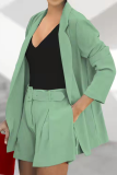 Green Fashion Solid Patchwork Turndown Collar Long Sleeve Two Pieces