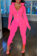 Pink Casual Solid Draw String Turndown Collar Long Sleeve Two Pieces