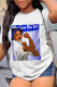 White Street Vintage Print Patchwork Letter O Neck T-Shirts