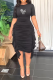 Black Casual Print Tassel O Neck Pencil Skirt Dresses