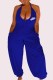 Blue Fashion Sexy Print Backless Letter Halter Jumpsuits