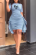 Sky Blue Casual Print Tassel O Neck Pencil Skirt Dresses