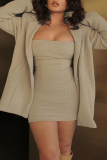 Blue Sexy Solid Patchwork Strapless Pencil Skirt Dresses