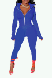 Cyan Casual Solid Draw String Turndown Collar Long Sleeve Two Pieces