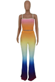Orange Fashion Gradual Change Patchwork Spaghetti Strap Sleeveless Two Pieces