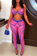 Rose Red Sexy Patchwork Mesh Spaghetti Strap Sleeveless Two Pieces