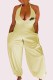 Light Yellow Fashion Sexy Print Backless Letter Halter Jumpsuits