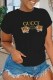 Black Fashion Casual Print Letter O Neck T-Shirts
