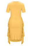 Apricot Fashion Print Tassel O Neck Pencil Skirt Dresses