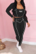 Black Fashion Print Patchwork Square Collar Long Sleeve Two Pieces