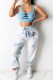 Light Blue Fashion Casual Print Letter U Neck Sleeveless Two Pieces