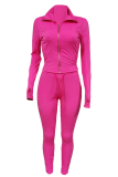 Cyan Casual Solid Draw String Turndown Collar Long Sleeve Two Pieces