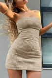 Blue Sexy Solid Patchwork Strapless Pencil Skirt Dresses