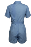 Baby Blue Casual Solid Patchwork Turndown Collar Straight Rompers
