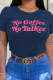 Navy Blue Casual Daily Print Letter O Neck T-Shirts
