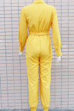 Yellow Casual Solid Bandage Patchwork V Neck Straight Jumpsuits