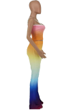 Orange Fashion Gradual Change Patchwork Spaghetti Strap Sleeveless Two Pieces